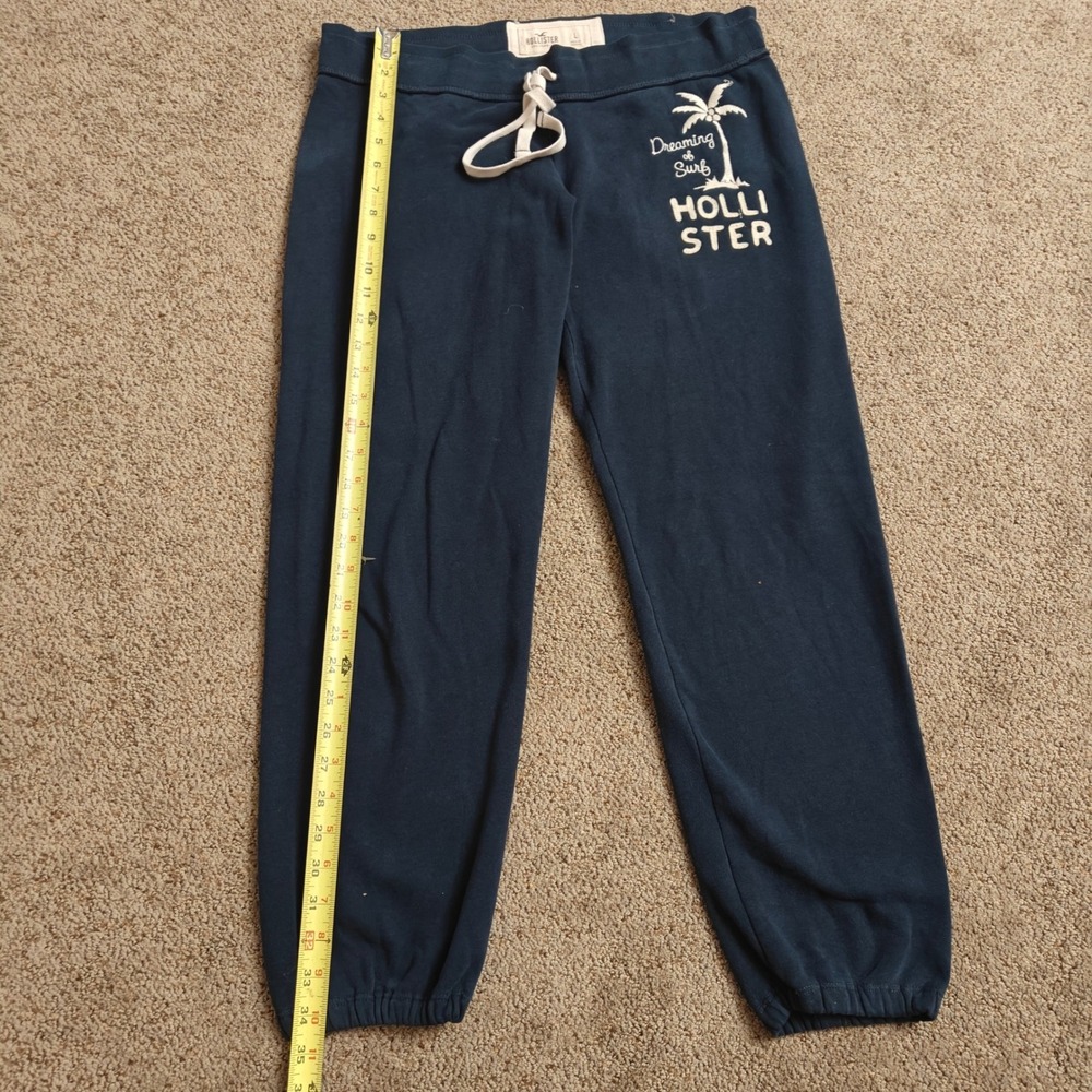 Hollister Women Navy Blue Jogger Sweatpants Dreaming of Surf Palm Tree Logo Sz L - Picture 7 of 14